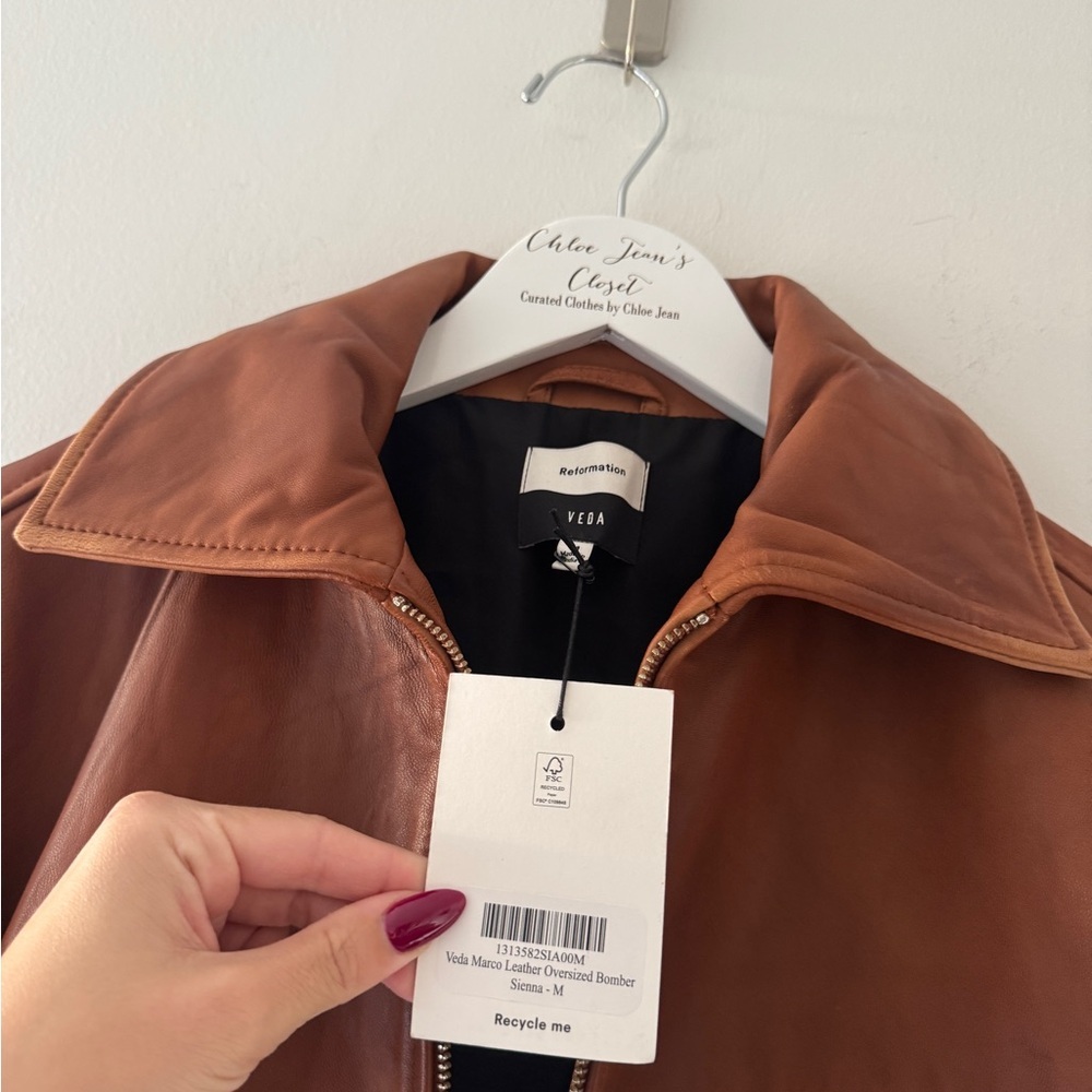 REFORMATION Veda Marco Leather Bomber Jacket in Sienna M - Picture 5 of 8
